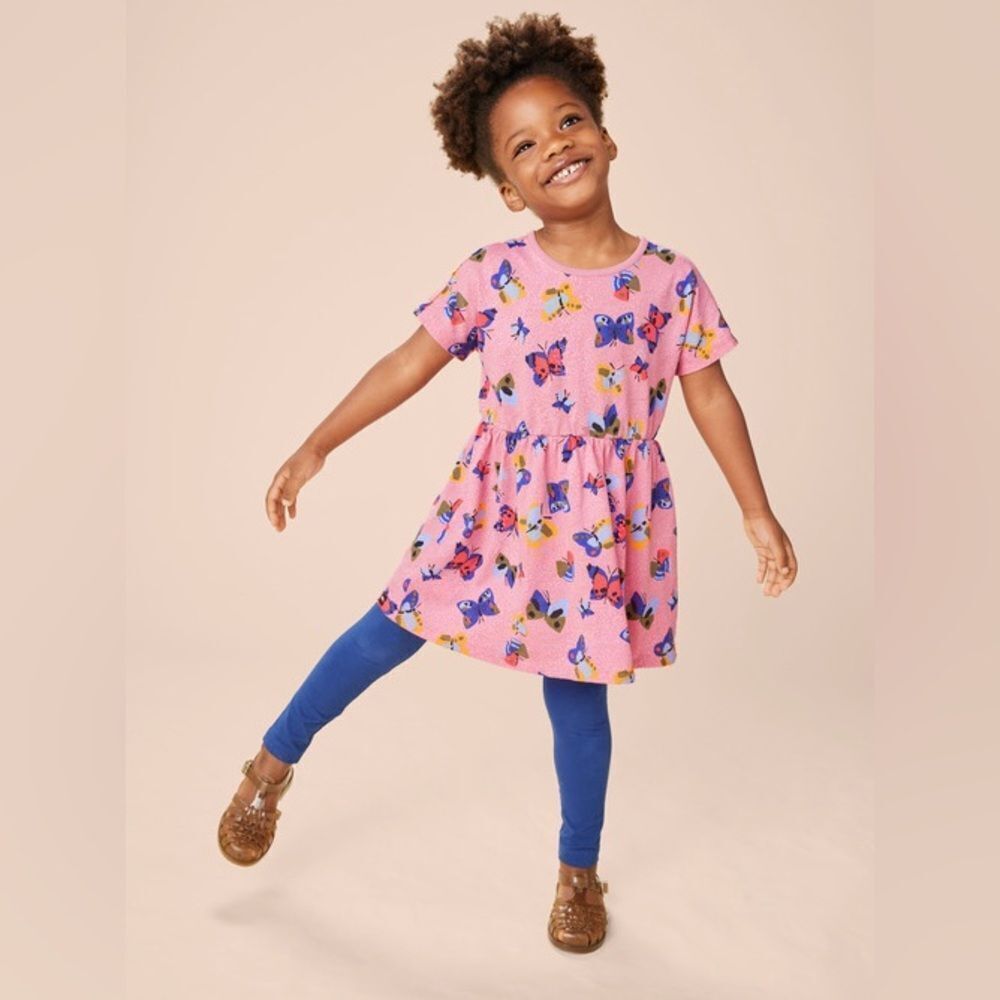 Tea | short sleeve twirl dress | Pink Butterfly Kids Dress